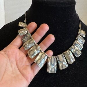 French Designer Necklace Signed Nature Ceramic Mother of Pearl Beads Jewelry
